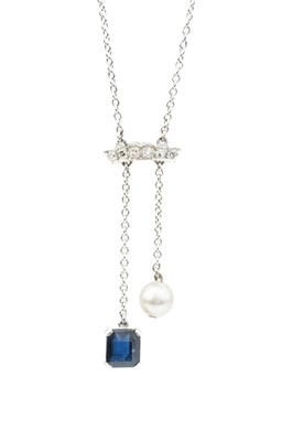 Lot 102 - A diamond, sapphire and pearl negligée pendant...