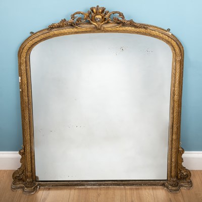 Lot 328 - A 19th century gilded overmantle mirror 109cm...