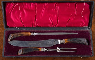 Lot 275 - Stag antler carving set 19th Century,...