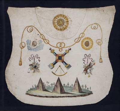 Lot 144 - A 19th century Masonic painted leather panel...