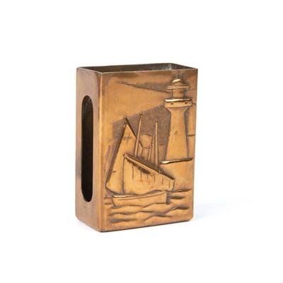 Lot 338 - A Newlyn copper matchbox holder with an...