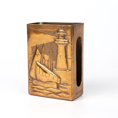 Lot 338 - A Newlyn copper matchbox holder with an...