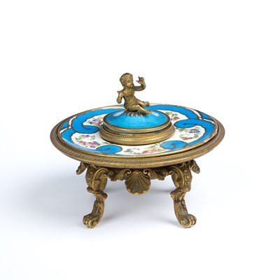 Lot 156 - A 19th century French ormolu and porcelain ink...