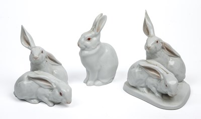 Lot 201 - Three Herend porcelain rabbit models the...