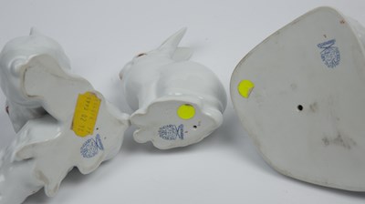 Lot 201 - Three Herend porcelain rabbit models the...