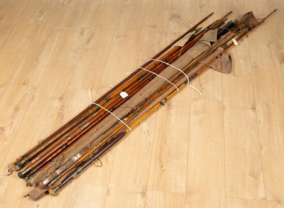 Lot 54 - A late 19th century large Salmon fly rod with