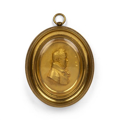 Lot 328 - A George III gilt bronze oval bas-relief...