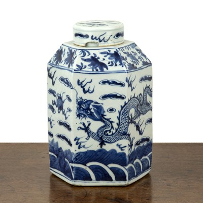 Lot 25 - Blue and white porcelain hexagonal jar and...