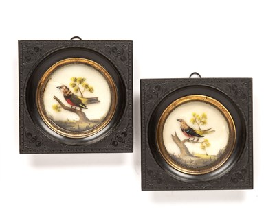 Lot 331 - A pair of early 19th wax and feather bird...