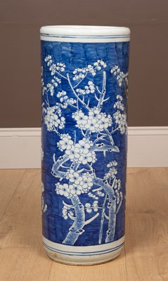 Lot 439 - A Chinese blue and white cylindrical stick stand