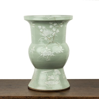 Lot 138 - Celadon and white opaque beaker vase Chinese,...