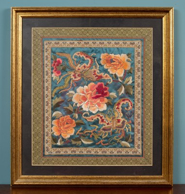 Lot 114 - An Oriental embroidery depicting flowers and butterflies
