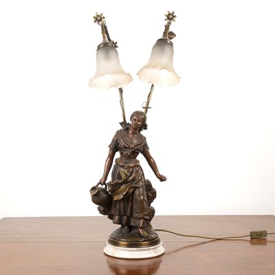 Lot 302 - Gilt metal and resin table lamp with a marble...