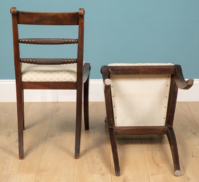 Lot 195 - A pair of Regency mahogany dining chairs with...