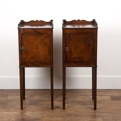 Lot 37 - Pair of mahogany and inlaid tray top bedside...