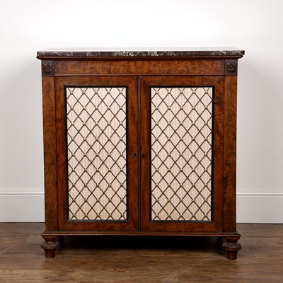 Lot 33 - Mahogany and marble top side cabinet 19th...