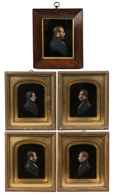 Lot 40 - A family group of five 19th century wax...