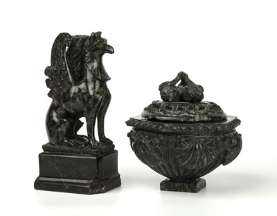 Lot 315 - A Grand Tour green marble model of a griffin,...