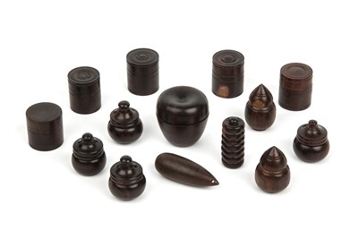 Lot 352 - A collection of fourteen turned treen Lignum...