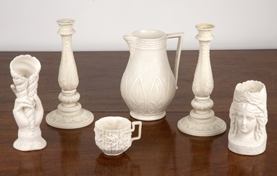 Lot 318 - W R Cobridge saltglaze jug and a small group...