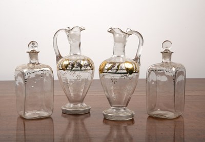 Lot 288 - Pair of square glass spirit decanters and a...