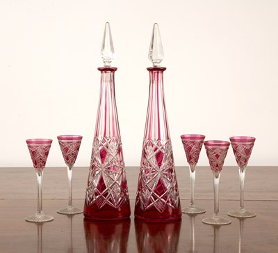 Lot 290 - Bohemian flashed glass drinking set comprising...