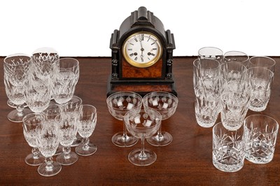 Lot 675 - A Victorian mantel clock together with a collection of Waterford cut glassware