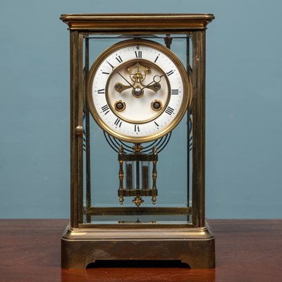 Lot 510 - French brass cased four glass mantel clock