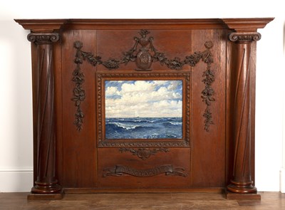 Lot 84 - Large oak overmantel with carved swags and...