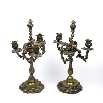 Lot 32 - A pair of antique Rococco gilt metal three...