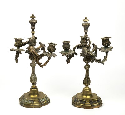 Lot 32 - A pair of antique Rococco gilt metal three...