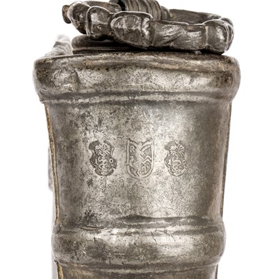 Lot 287 - An antique German pewter flask in the form of...