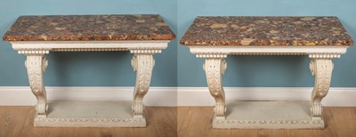 Lot 157 - A pair of 18th century style marbled topped console tables