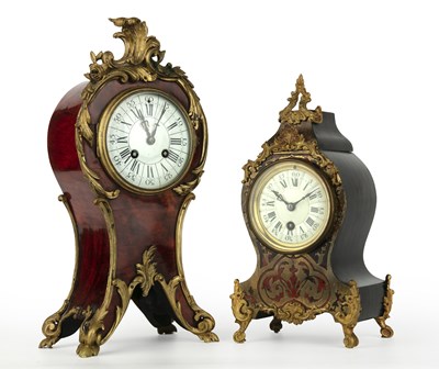 Lot 16 - Two late 19th century French Boulle clocks...