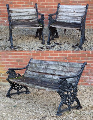 Lot 1091 - A garden bench and two matching seats