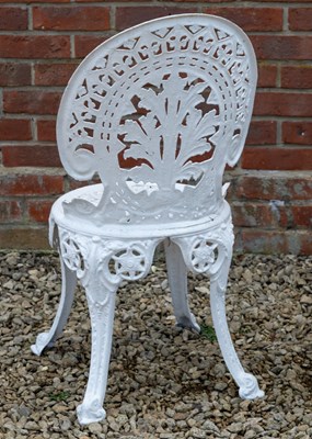 Lot 1195 - A white painted cast aluminium circular garden table and a pair of cast aluminium chairs