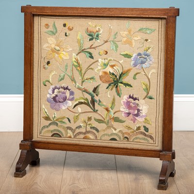 Lot 105 - A silk tapestry fire screen, mahogany,...