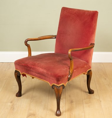 Lot 276 - A French style elbow chair, mahogany, in dusty...