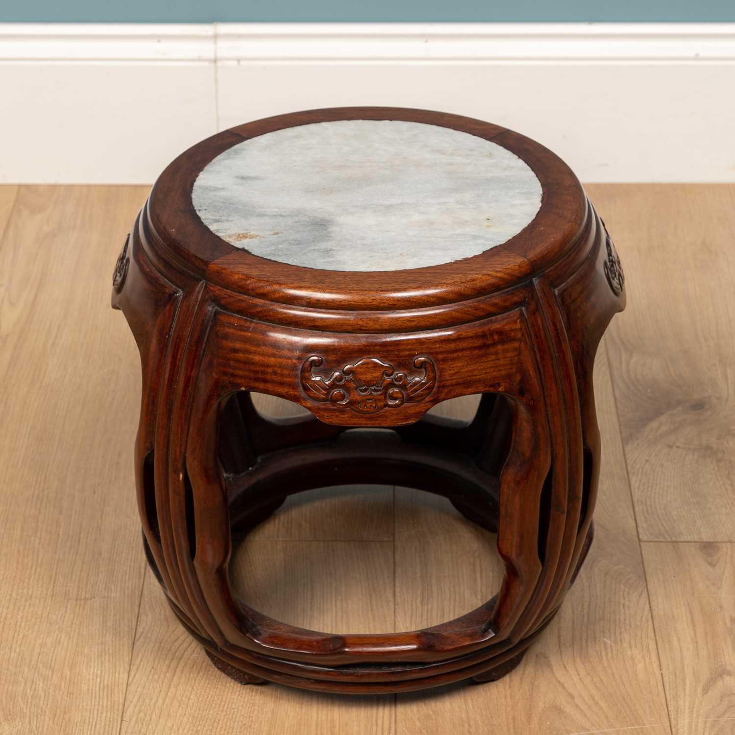 Lot 159 - A Chinese export hardwood stool with stone top,...