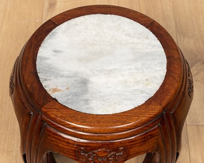 Lot 159 - A Chinese export hardwood stool with stone top,...