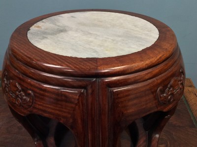 Lot 159 - A Chinese export hardwood stool with stone top,...