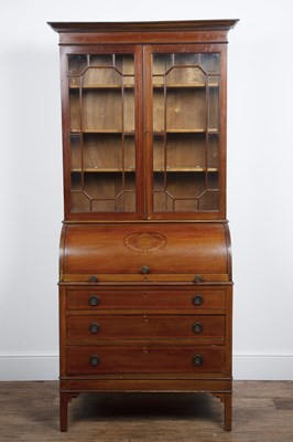 Lot 104 - Mahogany and satinwood inlaid cylinder bureau...