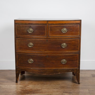 Lot 106 - Mahogany and inlaid small bow front chest of...