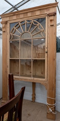 Lot 222 - A large pine corner cabinet, with glass, 116cm...