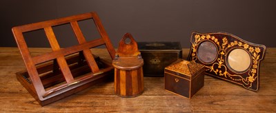 Lot 20 - Two tea caddies; salt box; a photograph frame; and a hardwood bookstand