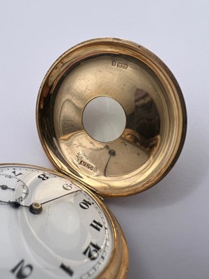 Lot 172 - A 9ct gold half hunter pocket watch, the white...