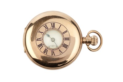 Lot 172 - A 9ct gold half hunter pocket watch, the white...