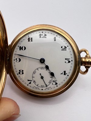 Lot 172 - A 9ct gold half hunter pocket watch, the white...