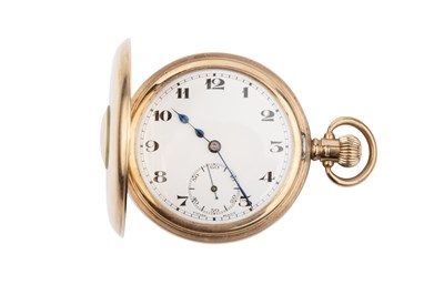 Lot 172 - A 9ct gold half hunter pocket watch, the white...