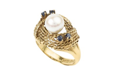 Lot 67 - A cultured pearl and sapphire set dress ring,...